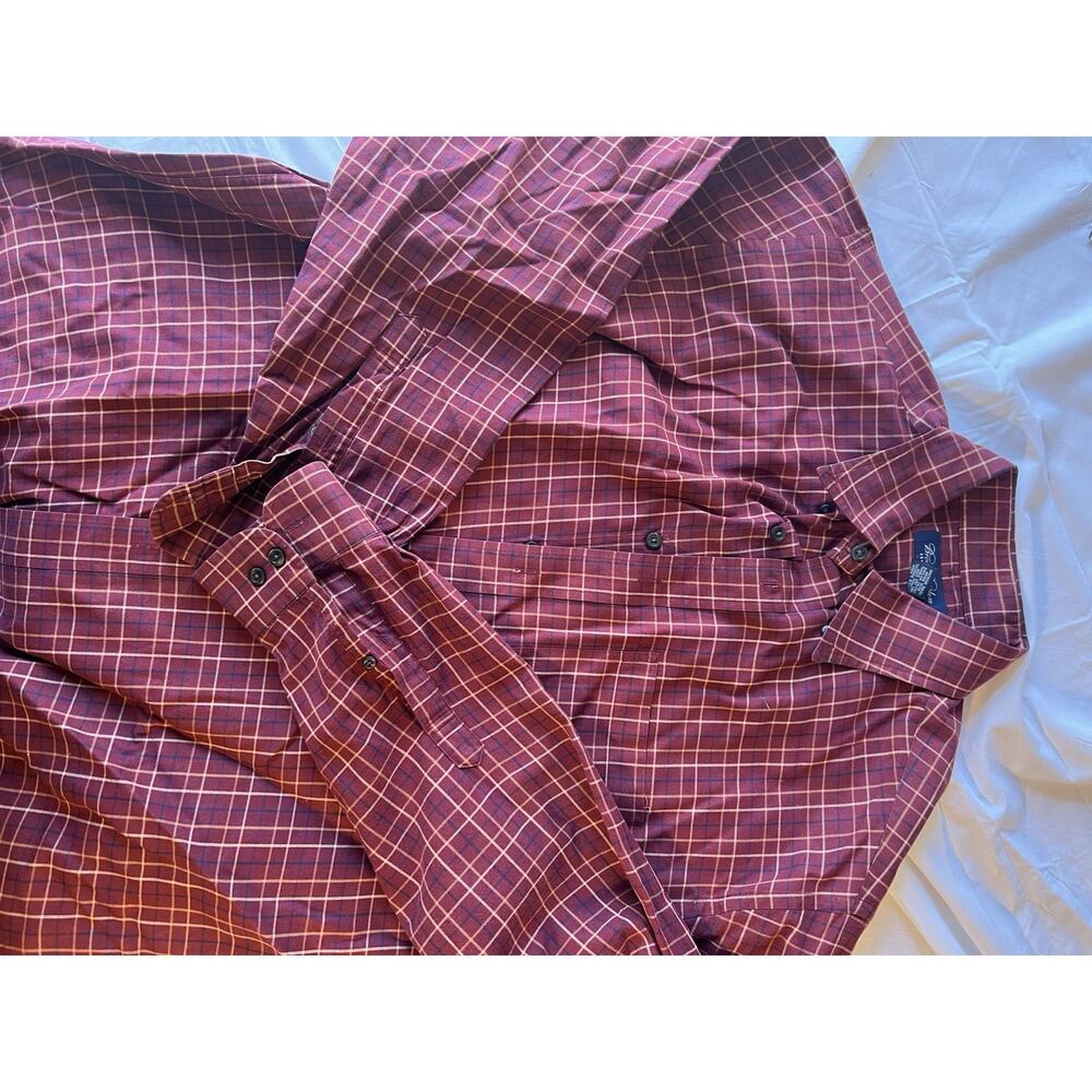 Vintage Brooks Brothers Men's Shirt Large Red Plaid Cotton Button Down Hong Kong